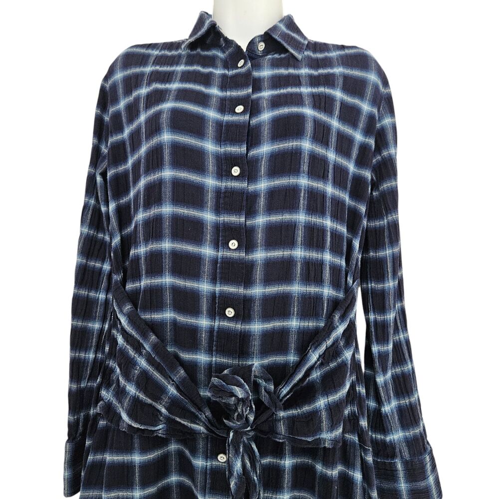 Rag & Bone Jean Sadie Plaid Shirt Dress Womens Small Blue Flannel Tie Front - Picture 4 of 9